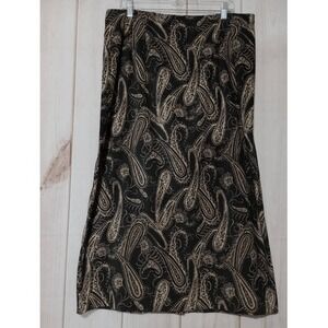 Briggs New York Womens Black Tan Paisley Maxi Skirt Size 18 Stretch Back Slit